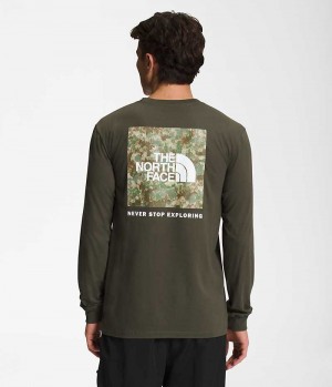 Camiseta The North Face Long Sleeve Box NSE Hombre Verde Oliva | CL-TSHDF