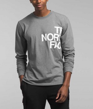 Camiseta The North Face Long Sleeve Brand Proud Hombre Gris | CHILE-PAJUS