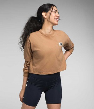 Camiseta The North Face Long Sleeve Heritage Patch Mujer Marrones | CL-KFROW