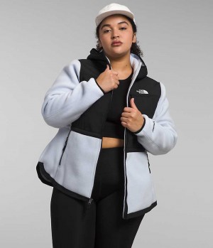 Chaquetas De Lana The North Face Plus Denali Hoodie Mujer Negras Blancas | CHILE-ZHPXS