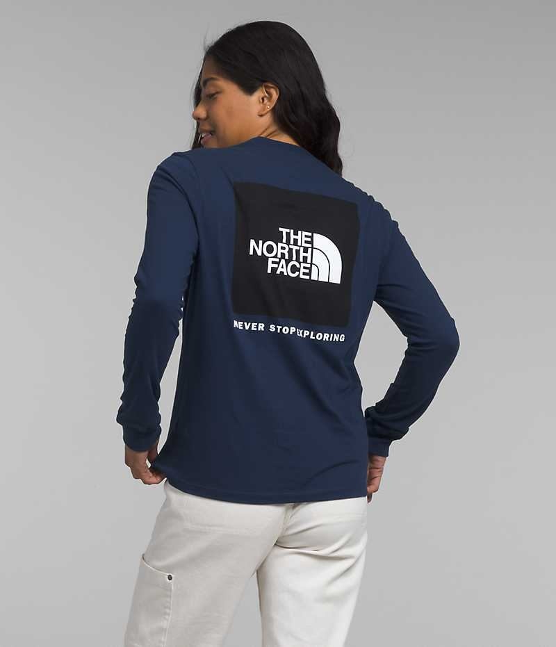 Camiseta The North Face Long Sleeve Box NSE Mujer Azul Marino | CL-XALJD