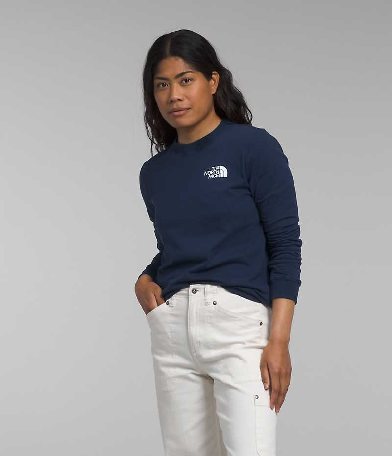 Camiseta The North Face Long Sleeve Box NSE Mujer Azul Marino | CL-XALJD