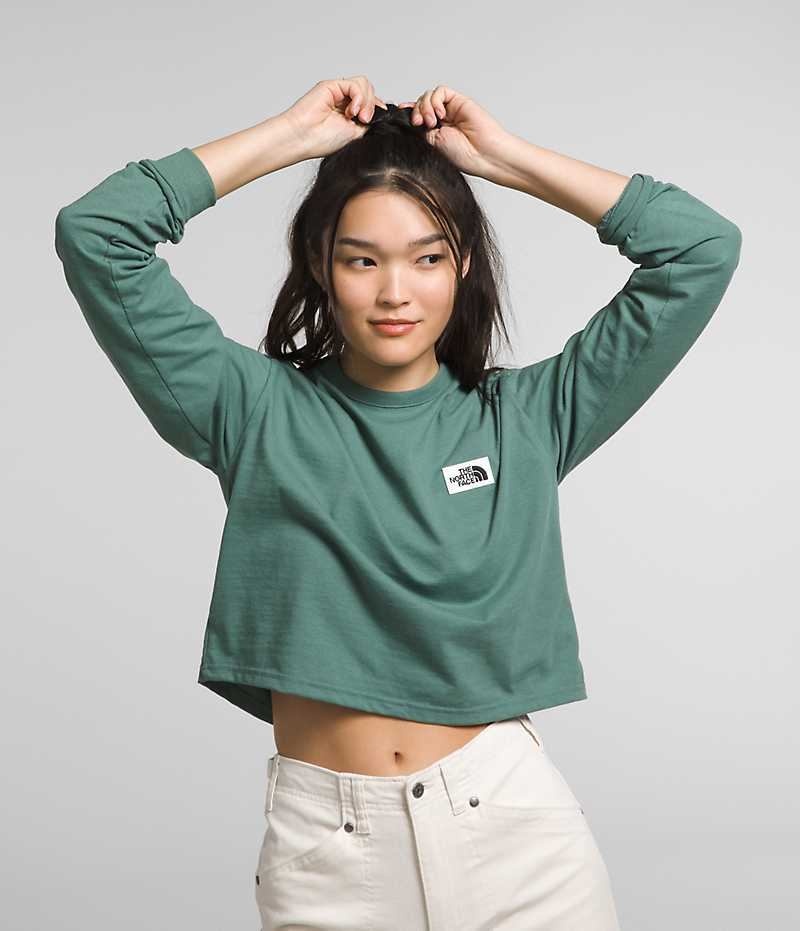 Camiseta The North Face Long Sleeve Heritage Patch Mujer Verde | CHILE-RMZLG