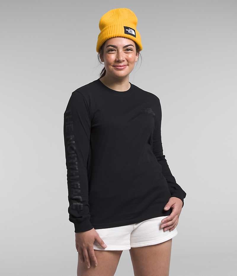 Camiseta The North Face Long Sleeve Sleeve Hit Estampadas Mujer Negras | CL-ESVOP