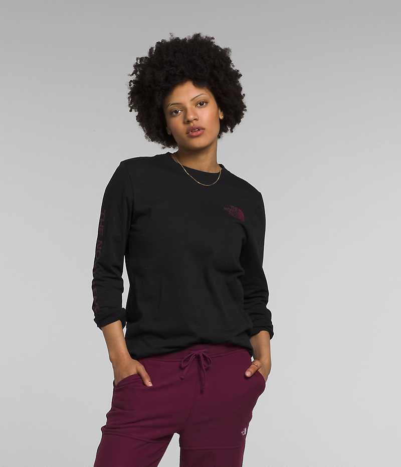 Camiseta The North Face Long Sleeve Sleeve Hit Estampadas Mujer Negras | CHILE-EYJUM