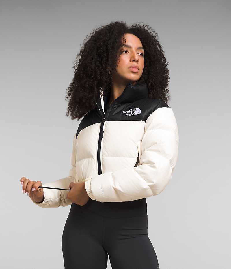 Chaqueta Plumas The North Face Nuptse Corta Mujer Blancas Negras | CHILE-XGKUS