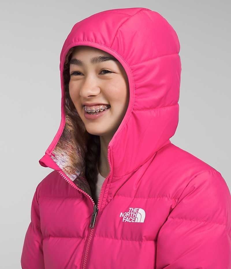 Chaqueta Plumas The North Face Reversible North Encapuchado Niña Rosas | CHILE-TVBUO